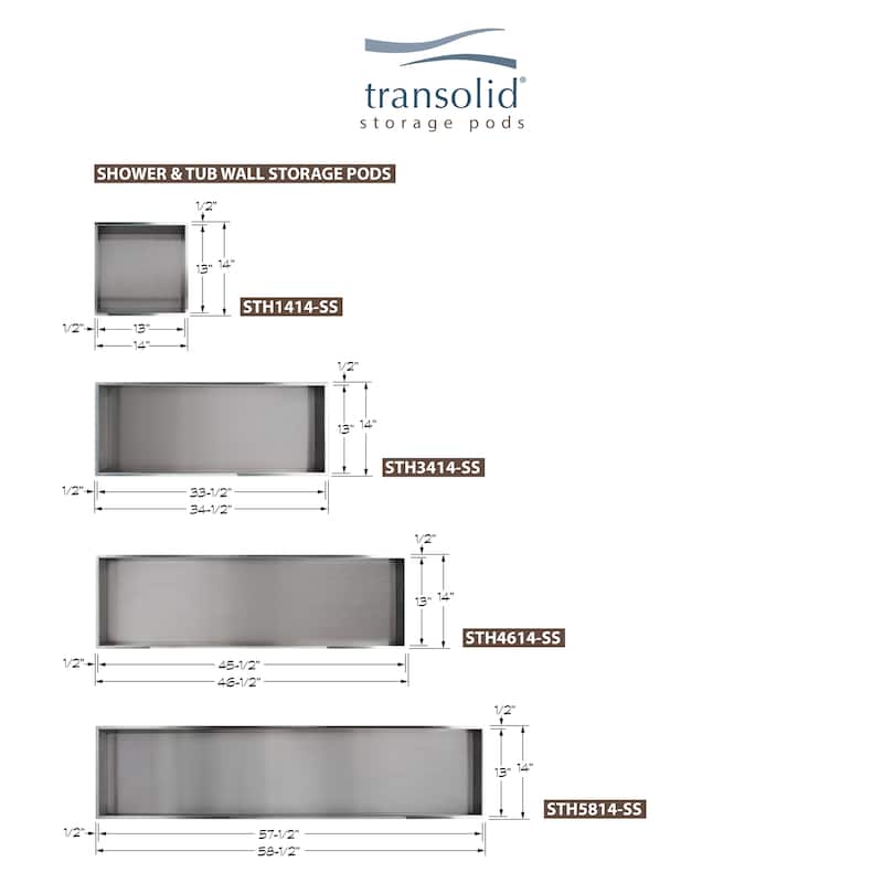 Transolid 14-in. Recessed Stainless Steel Shower Storage Pod - 14" x 3.75" x 14"