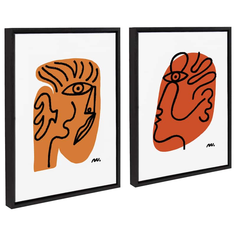 Kate and Laurel Sylvie Abstract Face Framed Canvas by Marcello Velho - Black