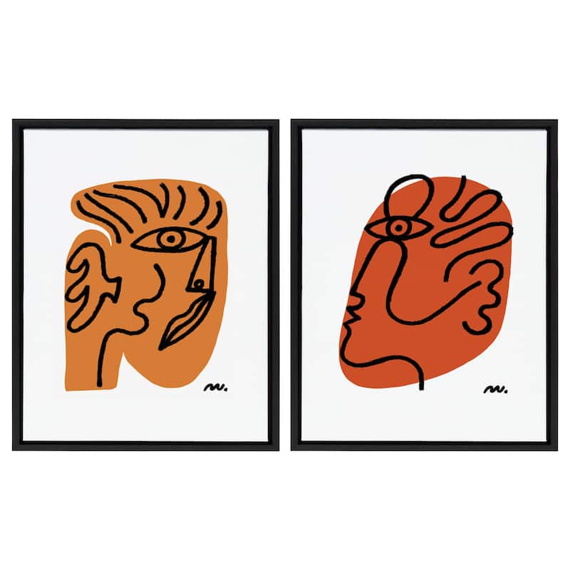 Kate and Laurel Sylvie Abstract Face Framed Canvas by Marcello Velho - Black - 2 Piece-18x24 - Plastic - Black