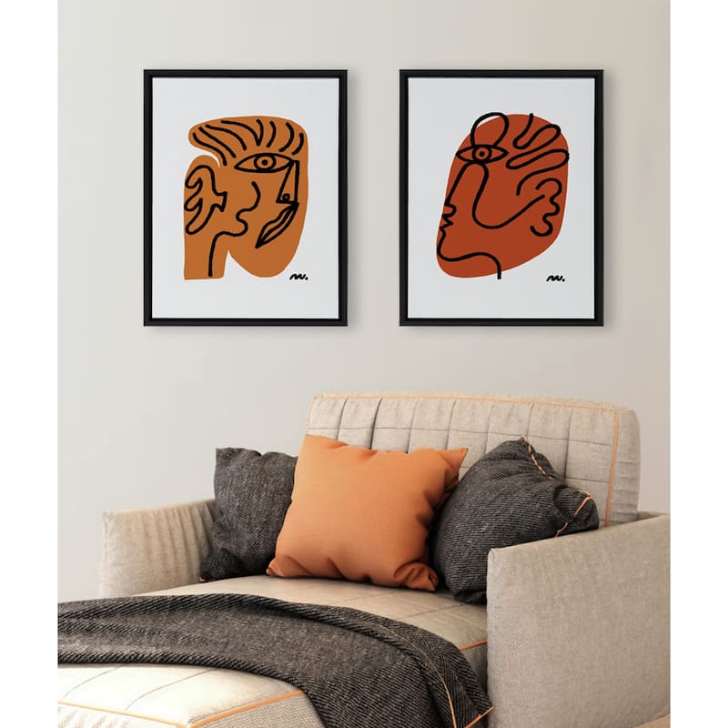 Kate and Laurel Sylvie Abstract Face Framed Canvas by Marcello Velho - Black