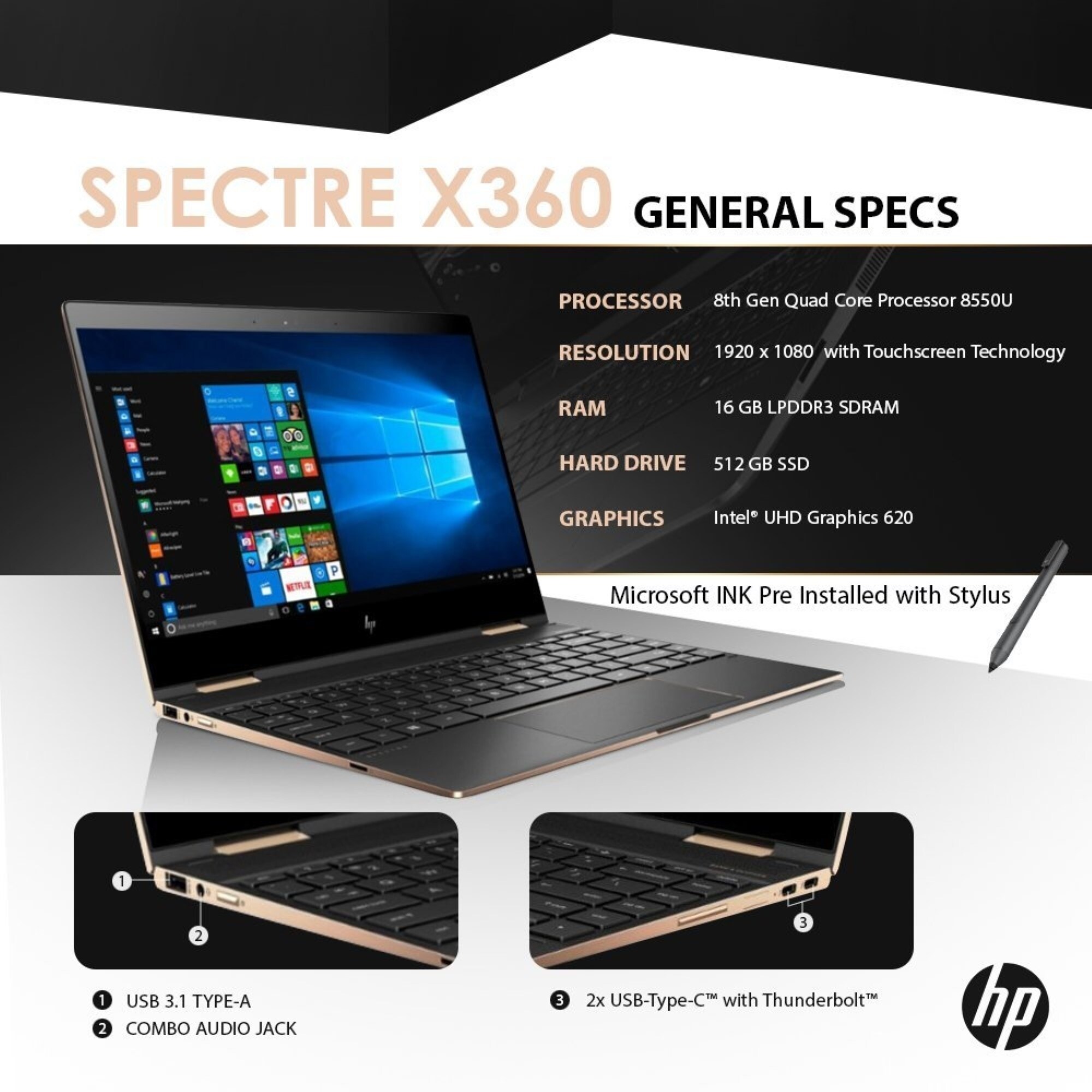 Hp Spectre X360 Touchscreen Core I7 1 80ghz 16gb 512gb 32gb Refurb On Sale Overstock