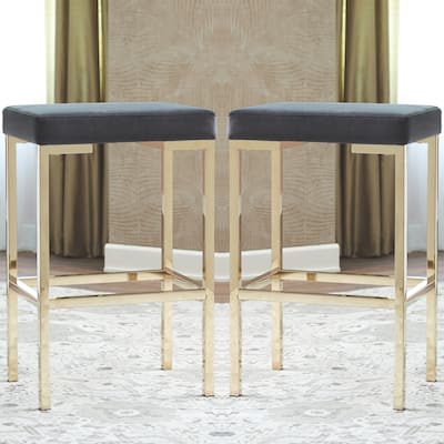 Modern Design Charcoal Velvet and Rose Gold Bar Stools (Set of 2)