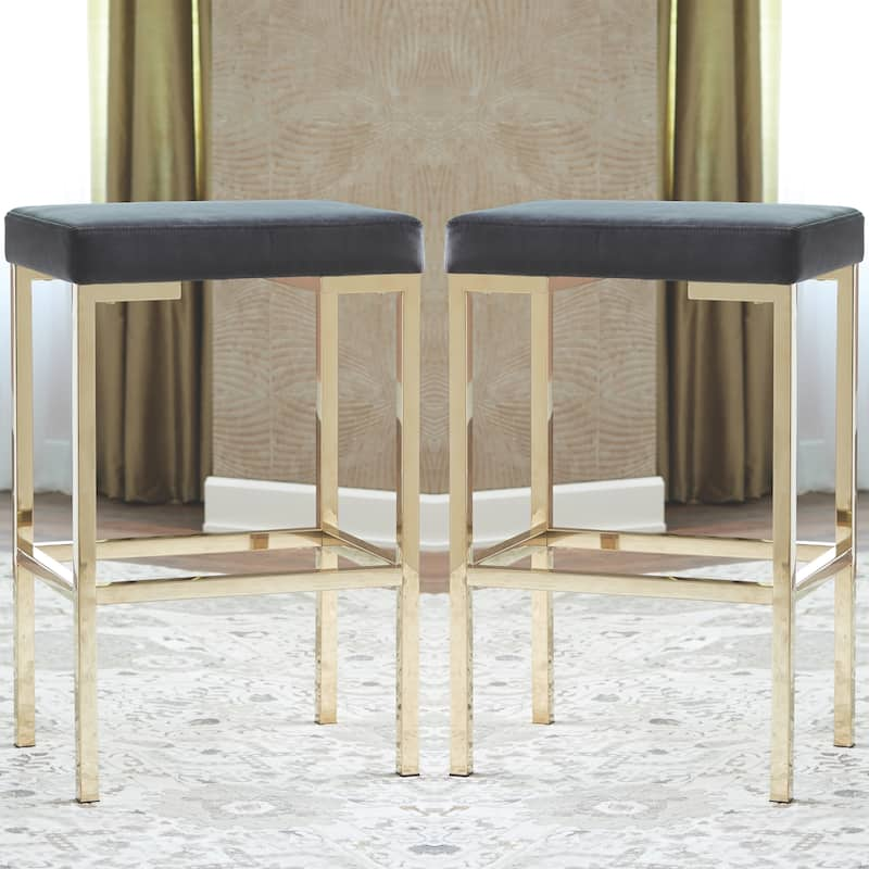 Modern Design Charcoal Velvet and Rose Gold Bar Stools (Set of 2)