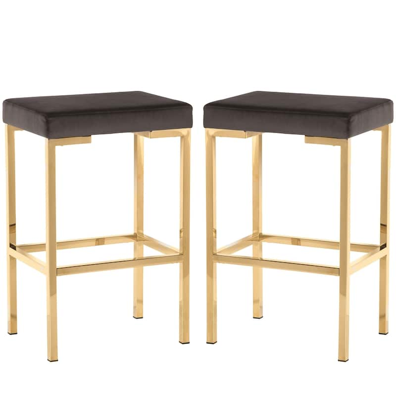 Modern Design Charcoal Velvet and Rose Gold Bar Stools (Set of 2)