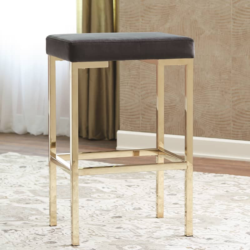 Modern Design Charcoal Velvet and Rose Gold Bar Stools (Set of 2)