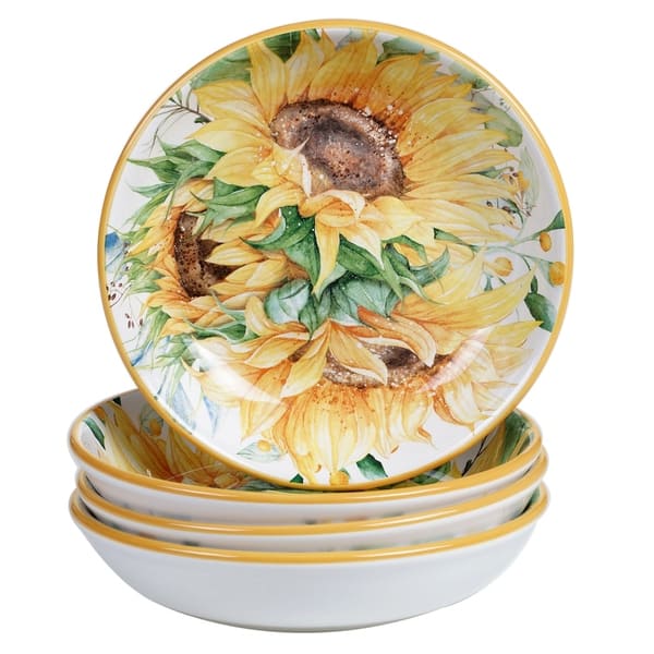 slide 2 of 2, Certified International Sunflower Fields 9-inch Soup/Pasta Bowls (Set of 4)