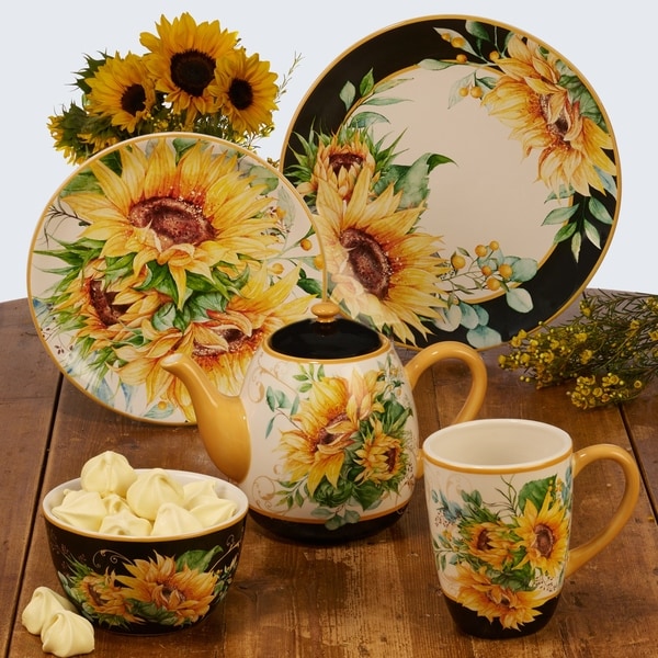 Service for 4,One Size Certified International Sunset Sunflower 16 pc Dinnerware Set Multicolored