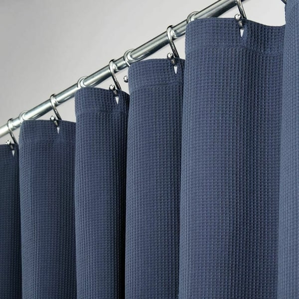 mDesign EXTRA LONG Waffle Weave Fabric Shower Curtain 72" x 96" Lake Blue