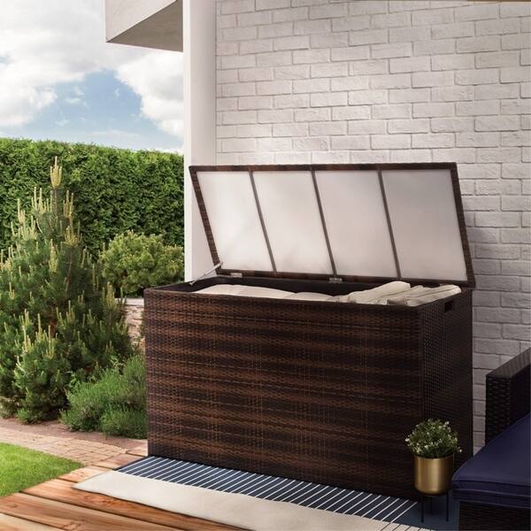 Peaktop - 154 Gallon Wicker Patio Storage Box - Brown