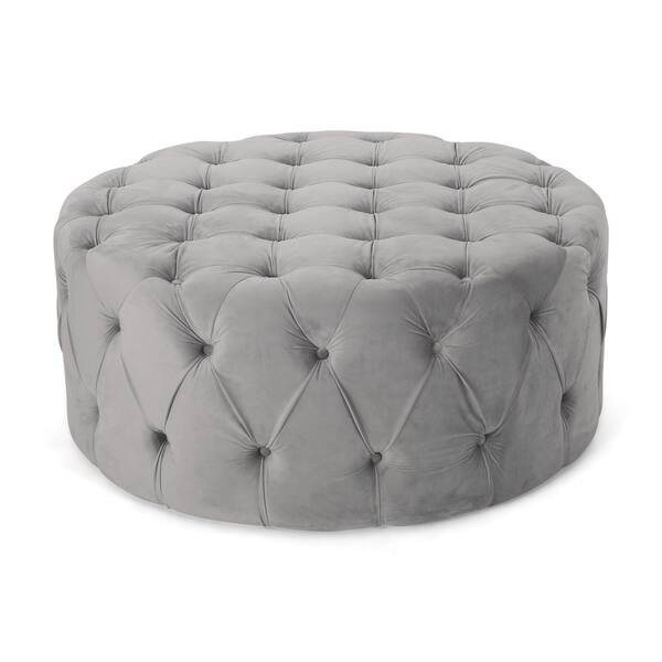 Orla Modern Glam Round Tufted Velvet Ottoman by Christopher Knight Home - Gray