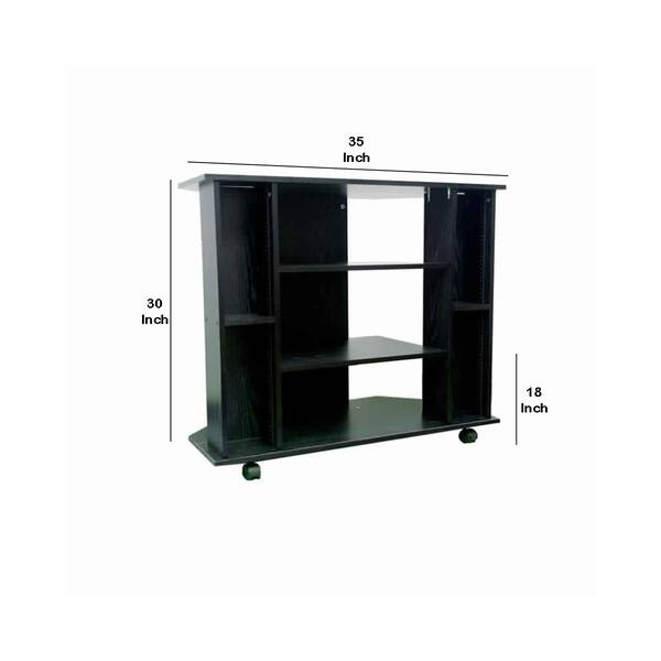 Wooden TV Stand with 3 Tier Shelving and CD Rack, Black - Bed Bath ...