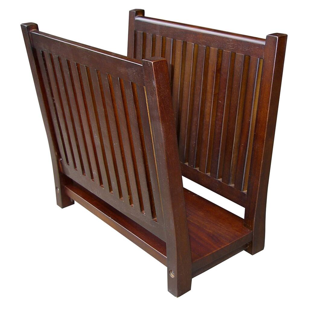 Wooden Magazine Rack with Mission Inspired Design, Cherry Brown