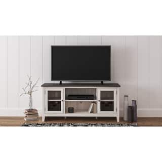 Dorrinson Casual Large TV Stand w/Fireplace Option, White/Brown