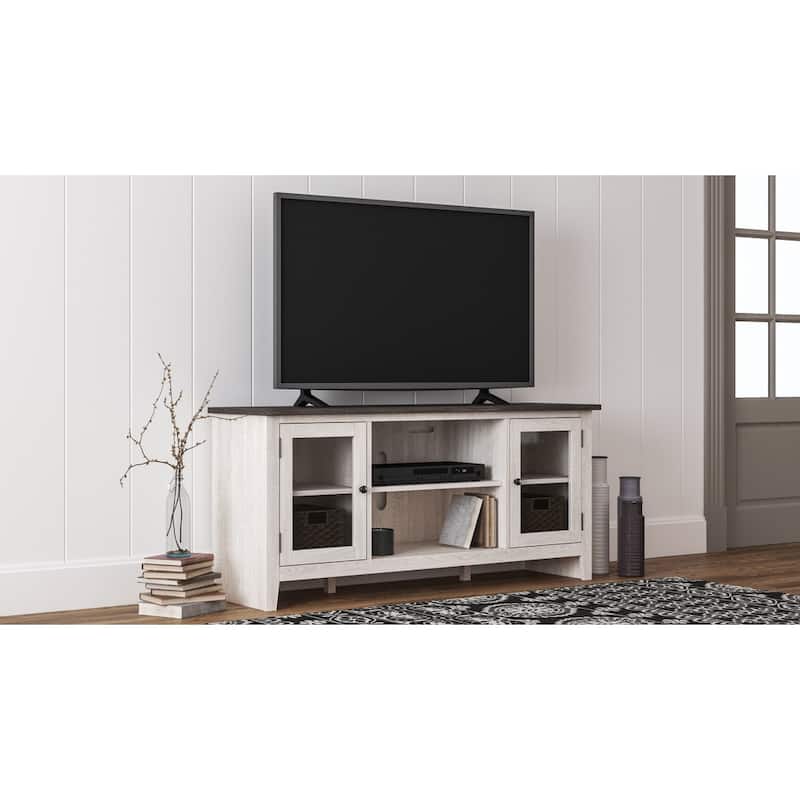Dorrinson Casual Large TV Stand w/Fireplace Option, White/Brown