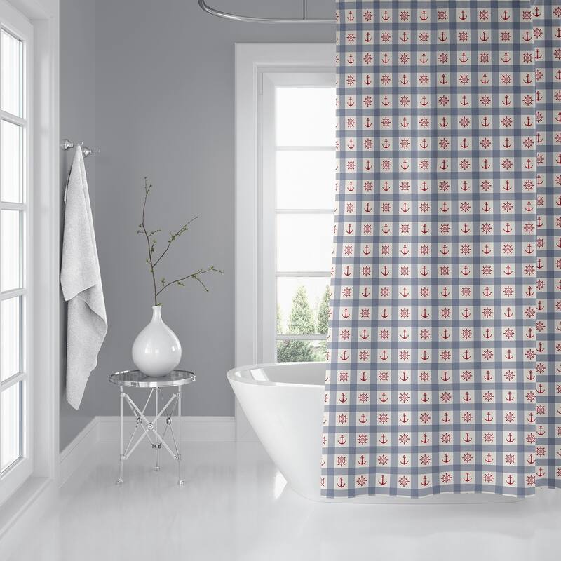 ANCHOR GALORE BLUE and RED Shower Curtain by Kavka Designs