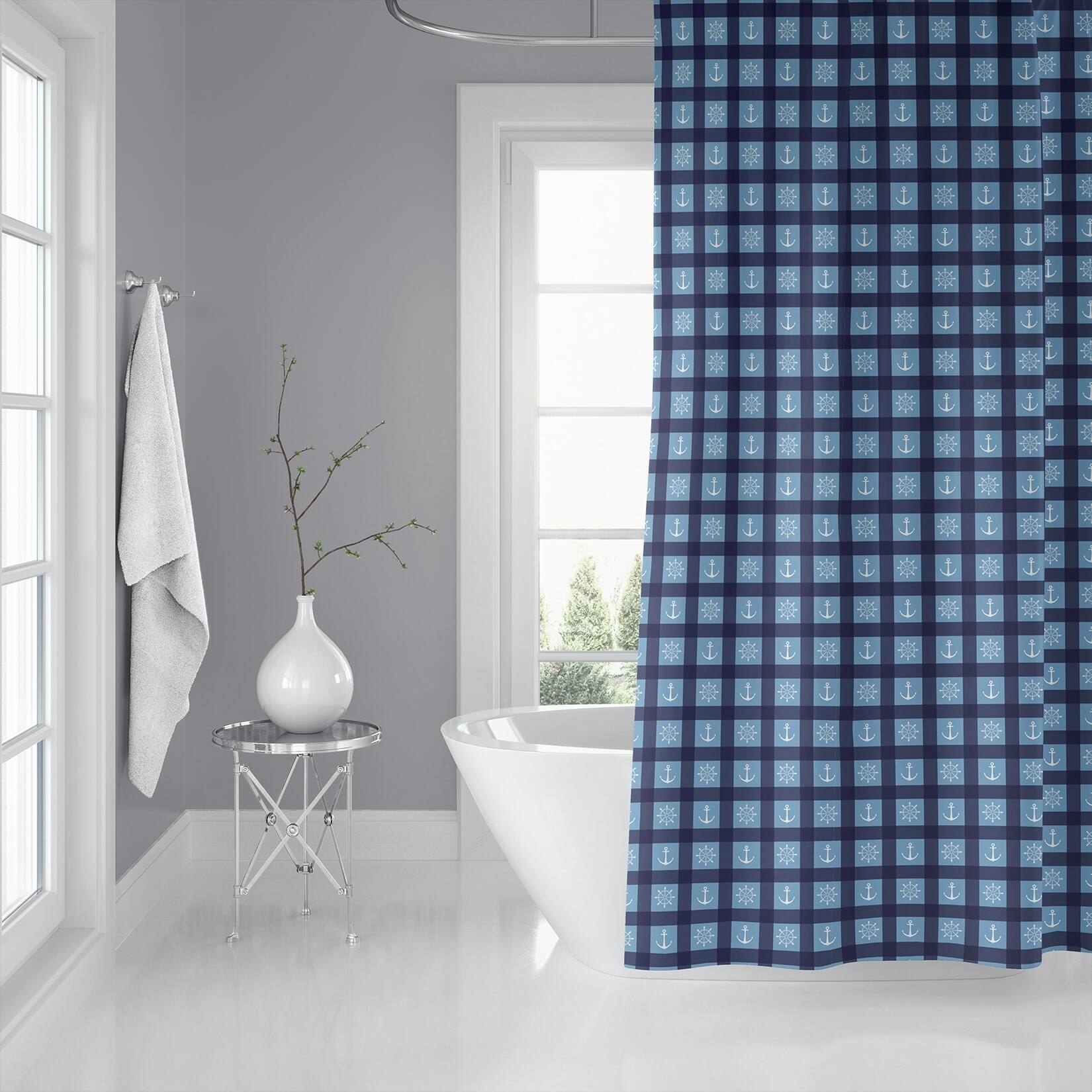 ANCHOR GALORE NAVY AND LIGHT BLUE Shower Curtain By Kavka Designs Bed