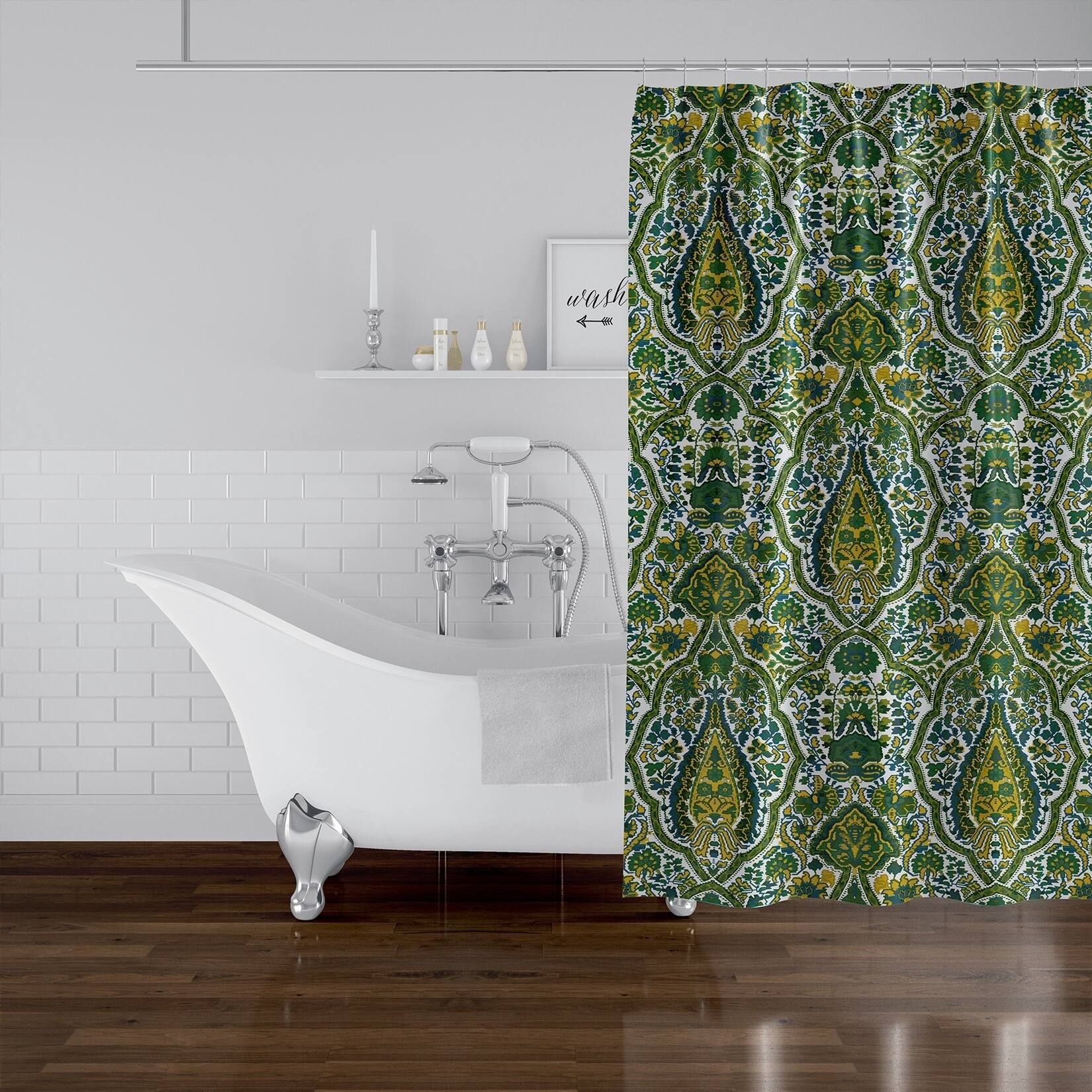 KIRMAN GREEN AND YELLOW Shower Curtain By Kavka Designs Bed Bath