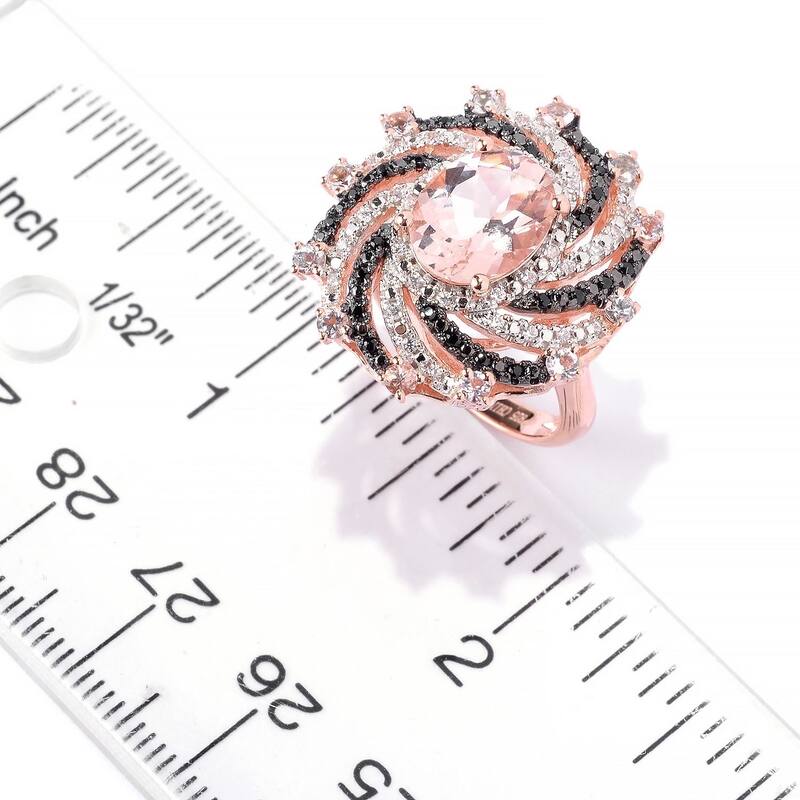 18K Rose Vermeil 2.9Ctw Morganite, Black Spinel & White Zircon Swirl Ring