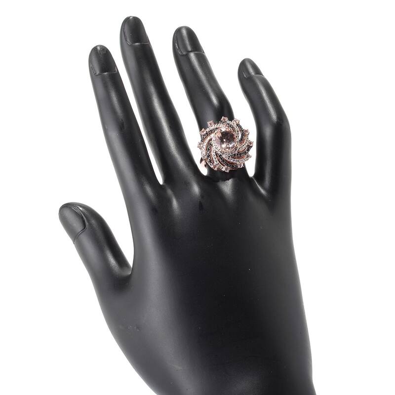 18K Rose Vermeil 2.9Ctw Morganite, Black Spinel & White Zircon Swirl Ring