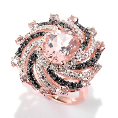 18K Rose Vermeil 2.9Ctw Morganite, Black Spinel & White Zircon Swirl Ring