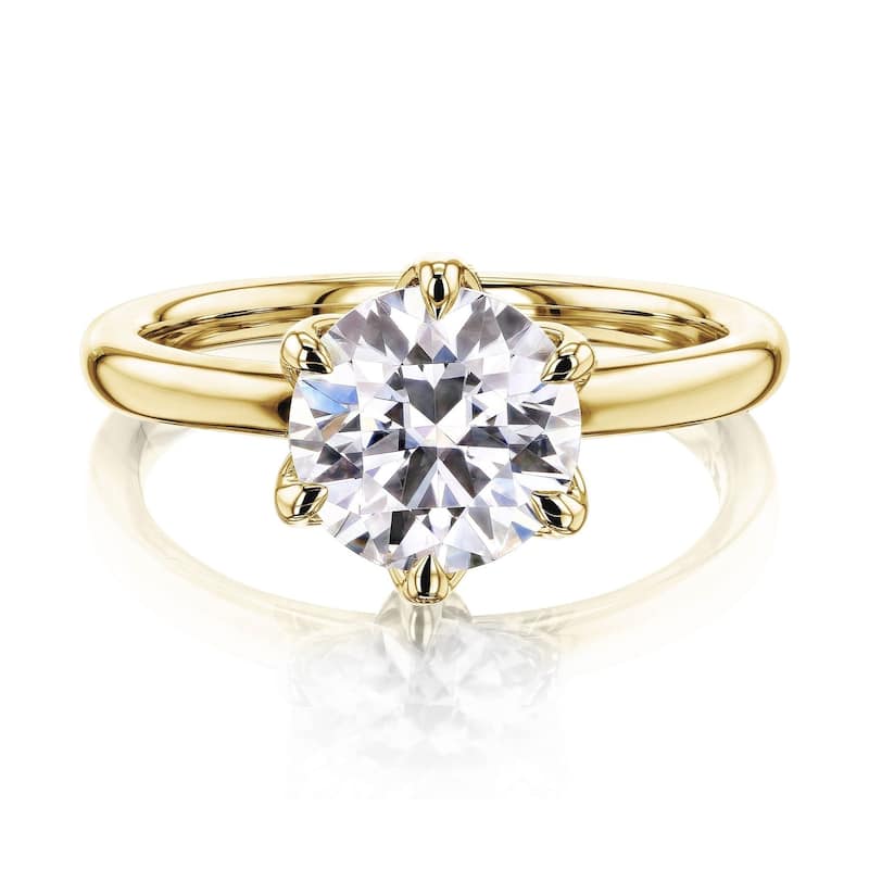 Kobelli 1.9 Carats Moissanite 14k Solid Gold Round Solitaire 6-Prong Floating Tulip Prongs Comfort Fit Kyoto Ring - 7.5 - Yellow