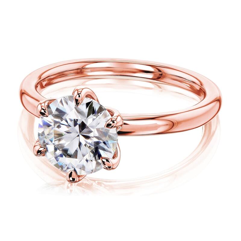 Kobelli 1.9 Carats Moissanite 14k Solid Gold Round Solitaire 6-Prong Floating Tulip Prongs Comfort Fit Kyoto Ring
