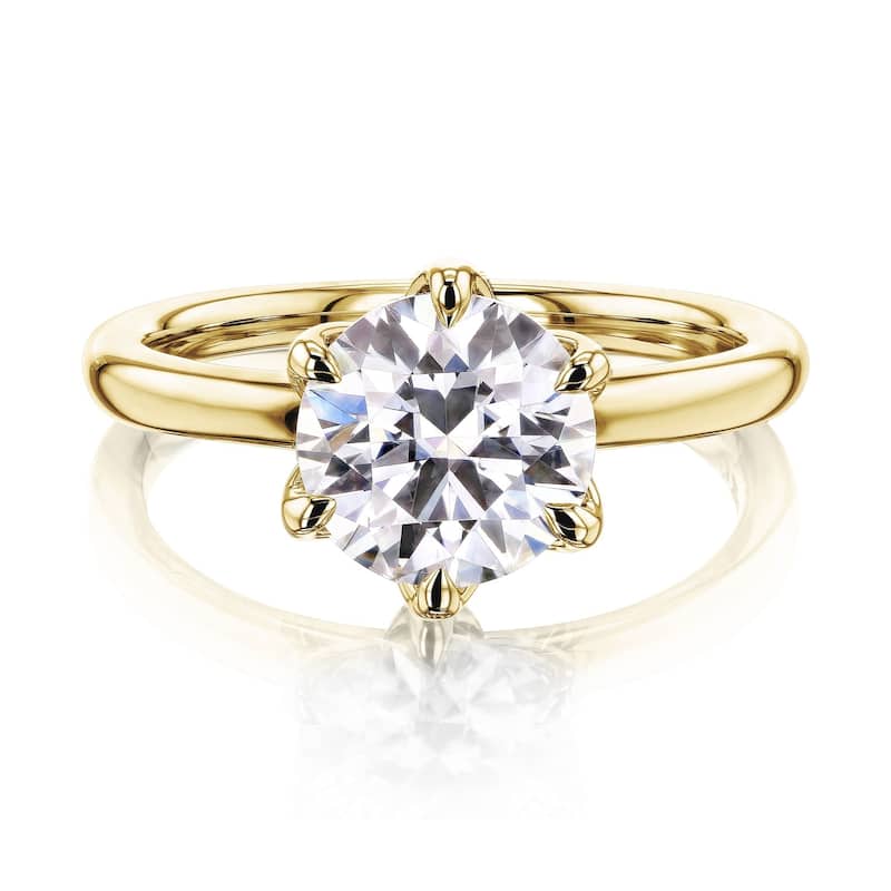 Kobelli 1.9 Carats Moissanite 14k Solid Gold Round Solitaire 6-Prong Floating Tulip Prongs Comfort Fit Kyoto Ring
