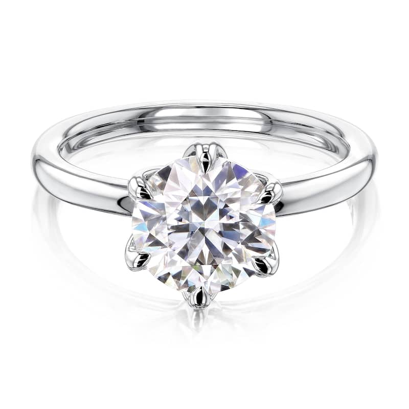 Kobelli 1.9 Carats Moissanite 14k Solid Gold Round Solitaire 6-Prong Floating Tulip Prongs Comfort Fit Kyoto Ring