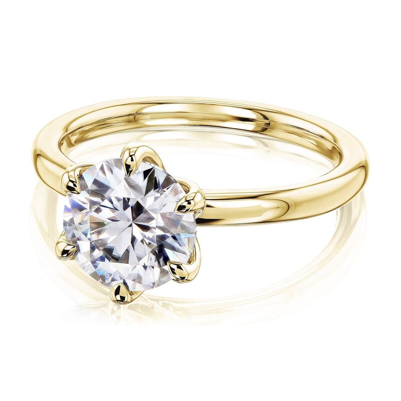 Kobelli 1.9 Carats Moissanite 14k Solid Gold Round Solitaire 6-Prong Floating Tulip Prongs Comfort Fit Kyoto Ring
