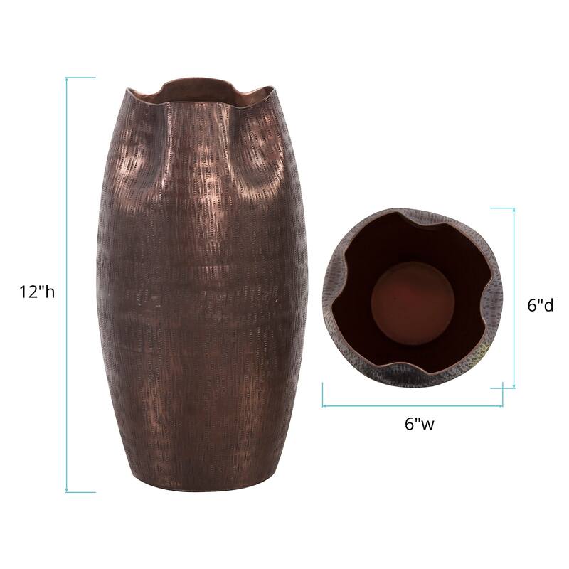 Allan Andrews Textured Deep Copper Aluminum Pinched Top Vase, Small