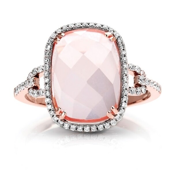 14 Karat Rose Gold with Pink Quartz & Diamond Ring