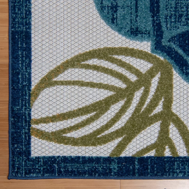 Gertmenian Fosel Solin Aqua Blue Modern High-Low Floral Indoor/ Outdoor Area Rug