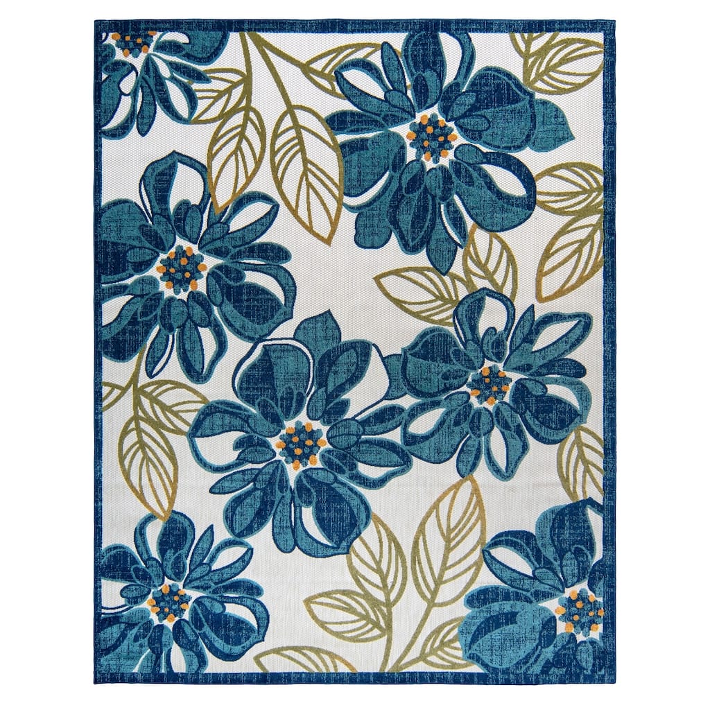 Gertmenian Fosel Solin Aqua Blue Modern High-Low Floral Indoor/ Outdoor Area Rug
