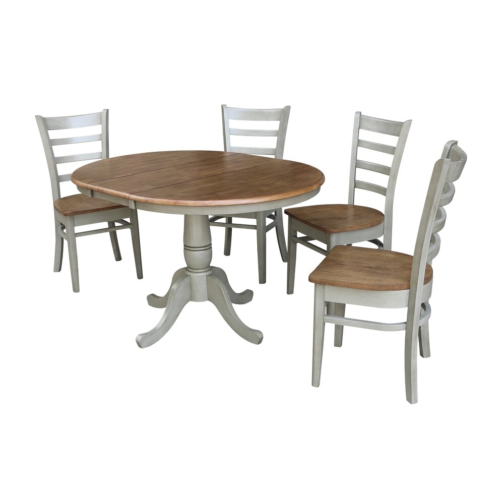 International Concepts 36 inch Round Extension Dining Table With 4 Emily Chairs - Set of 5 Piece (Round - 4 - Hickory/Stone)