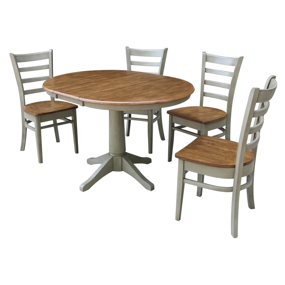International Concepts 36 inch Round Extension Dining Table With 4 Emily Chairs - Set of 5 Pieces (Round - 4 - Hickory/Stone)