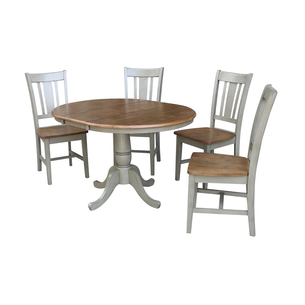 International Concepts 36 inch Round Extension Dining Table With 4 San Remo Chairs - Set of 5 Piece (Round - 4 - Hickory/Stone)