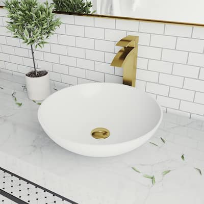 VIGO Lotus 16"L x 16"W MatteStone Vessel Sink and Duris 12"H Faucet Set