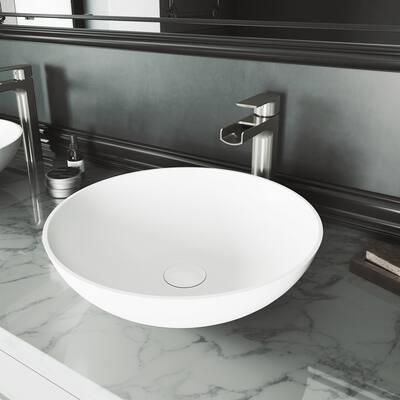 Lotus Matte stone Round Vessel Bathroom Sink Set With Amada Faucet in Brushed Nickel