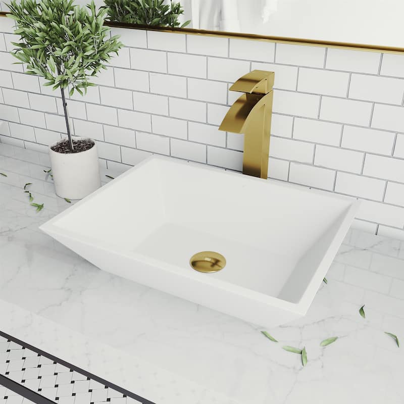 VIGO Vinca 18"L x 14"W MatteStone Vessel Sink and Duris 12"H Faucet Set - White