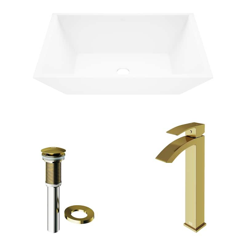 VIGO Vinca 18"L x 14"W MatteStone Vessel Sink and Duris 12"H Faucet Set