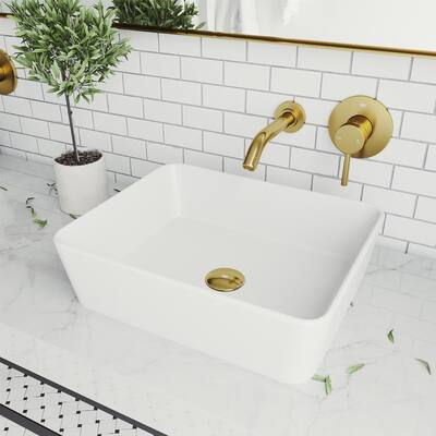 Marigold Matte stone Vessel Bathroom Sink Set With Olus Wall Mount Faucet In Matte Gold