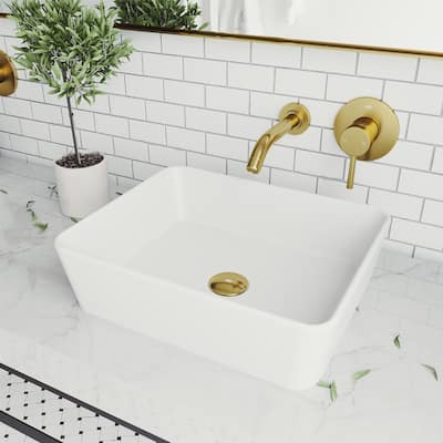 Marigold Matte stone Vessel Bathroom Sink Set With Olus Wall Mount Faucet In Matte Gold