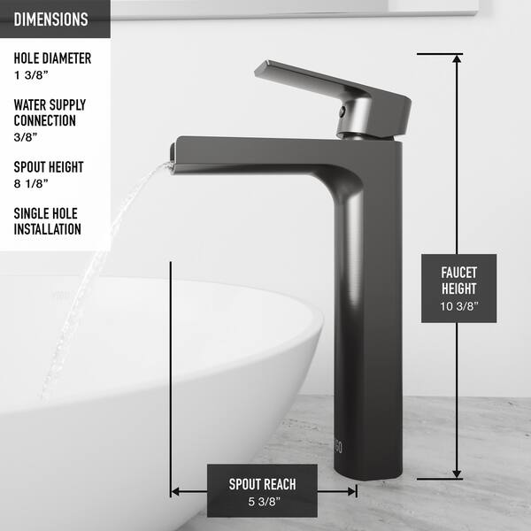 Cast Stone Dahlia Concrete Rectangular Vessel Bathroom Sink in Ash Gray with Faucet and Pop-Up Drain in Graphite Black Cast Stone Dahlia Concrete Rectangular Vessel Bathroom Sink in Ash Gray with Faucet and Pop-Up Drain in Graphite Black