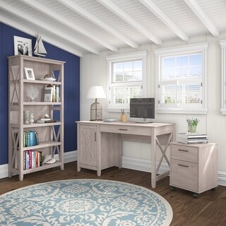 The Gray Barn Hatfield 54-inch Computer Desk with Cabinet and Bookcase (Grey)