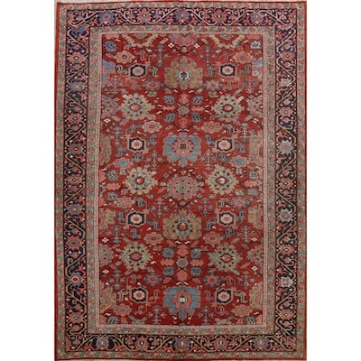 Pre-1900 Antique Heriz Serapi Vegetable Dye Persian Area Rug Handmade - 8'1" x 12'3"