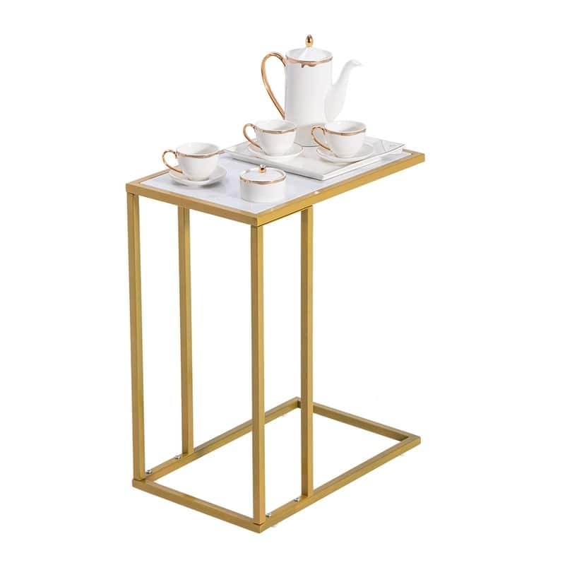 Modern 20 Inch Side End Accent C Table Living Room White Marble