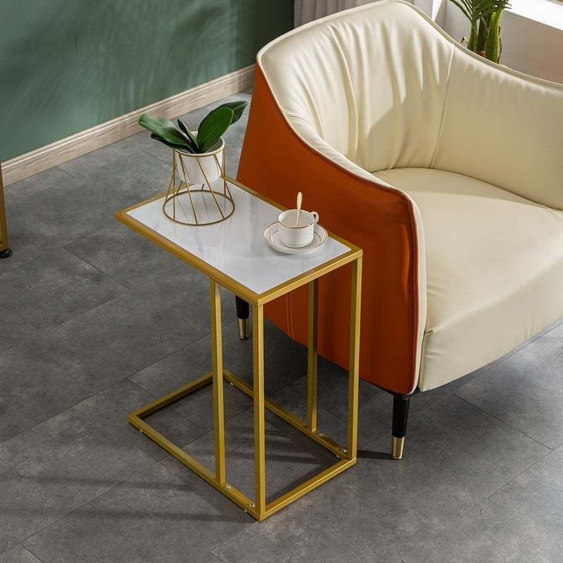 Modern 20 Inch Side End Accent C Table Living Room White Marble