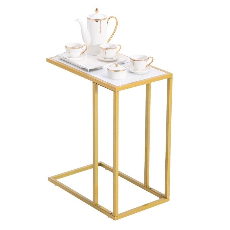 Modern 20 Inch Side End Accent C Table Living Room White Marble - MDF