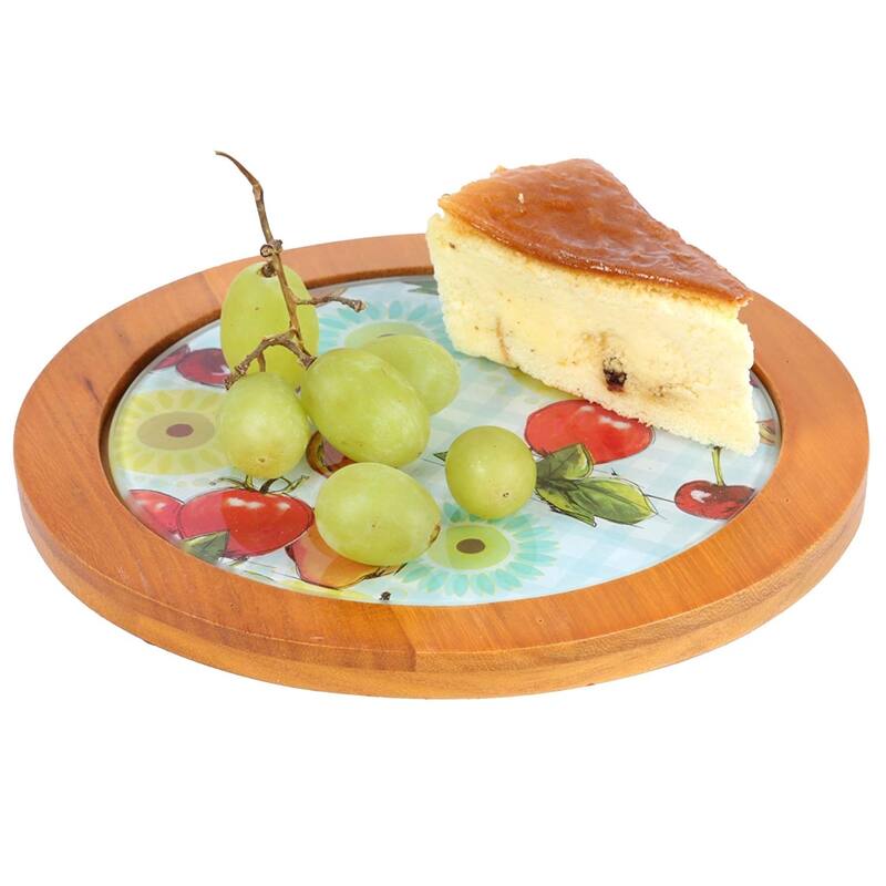 Creative Home Tempered Glass Round Trivet with Wood Trim - N/A