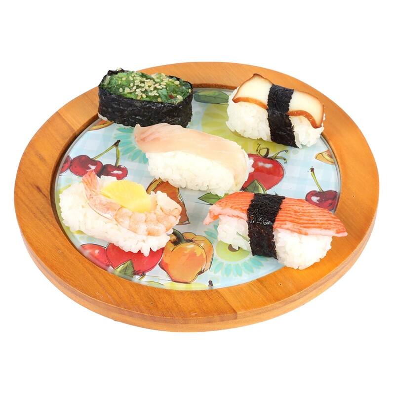 Creative Home Tempered Glass Round Trivet with Wood Trim - N/A